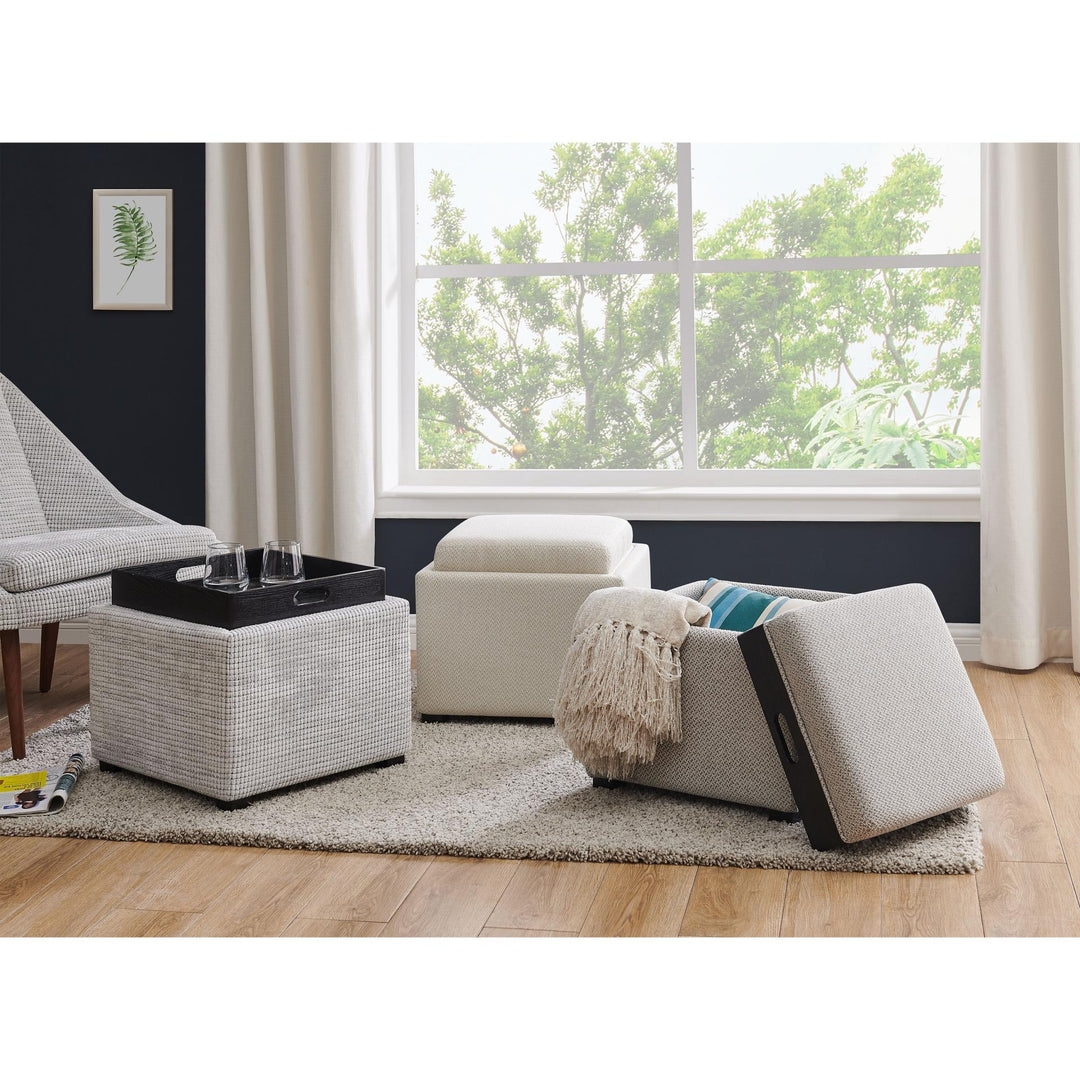 Cameron Fabric Square Storage Ottoman with Tray - Cardiff Cream - view 3