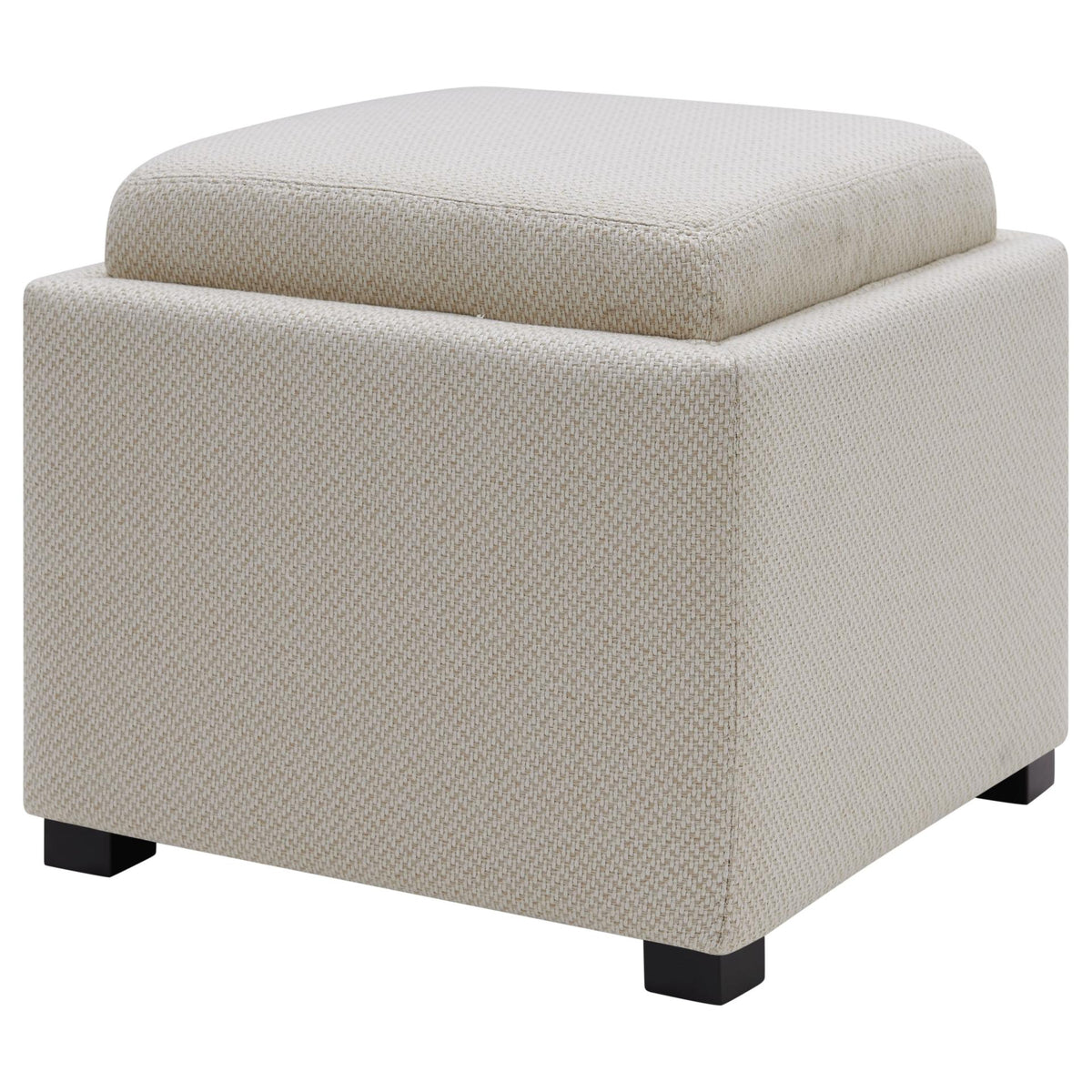 Cameron Fabric Square Storage Ottoman with Tray - Cardiff Cream