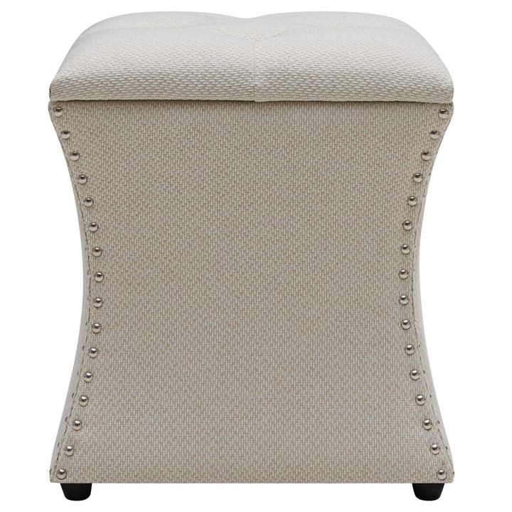 Amelia Fabric Nailhead Tufted Storage Ottoman - Cardiff Cream - view 4