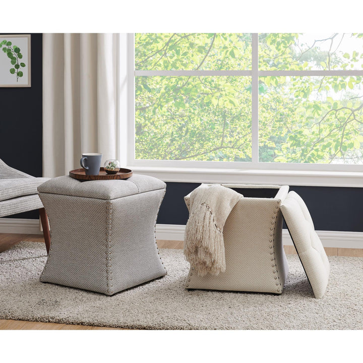 Amelia Fabric Nailhead Tufted Storage Ottoman - Cardiff Cream - view 3