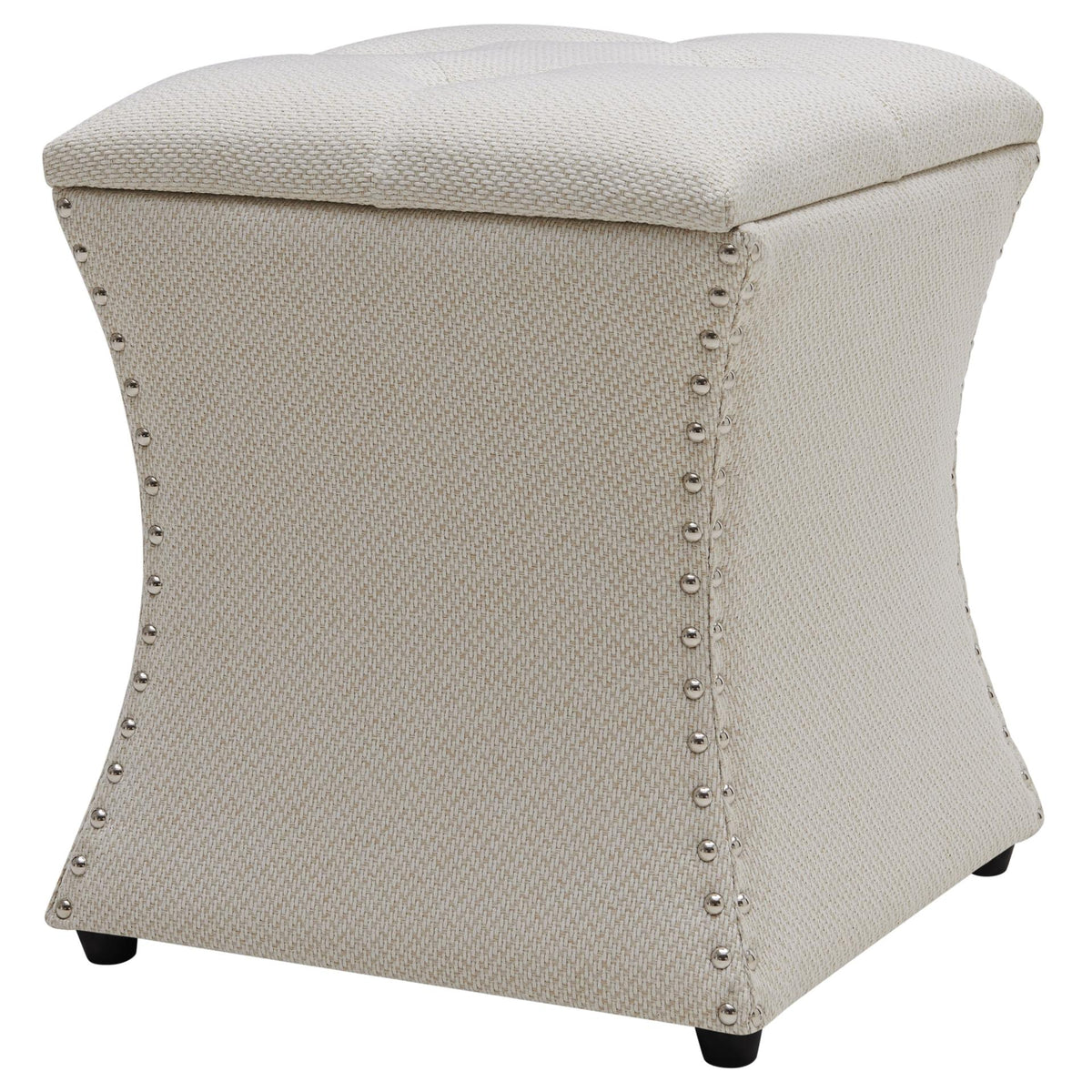 Amelia Fabric Nailhead Tufted Storage Ottoman - Cardiff Cream