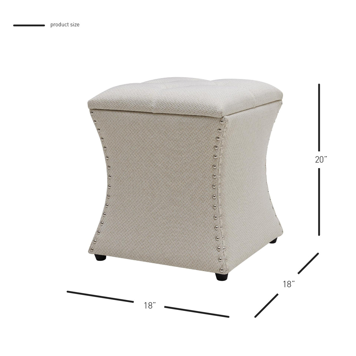 Amelia Fabric Nailhead Tufted Storage Ottoman - Cardiff Cream - view 2