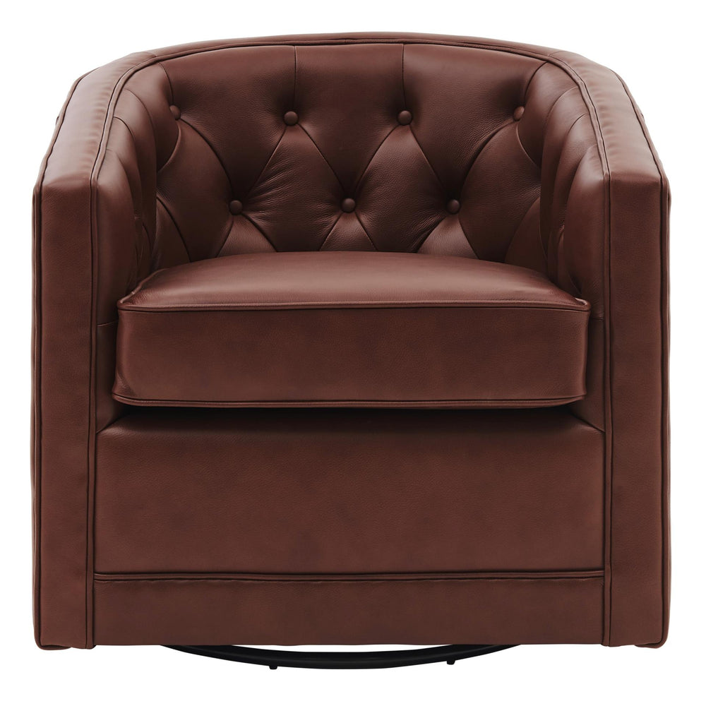 Walsh Top Grain Leather Swivel Accent Arm Chair - Garrett Brown - view 6