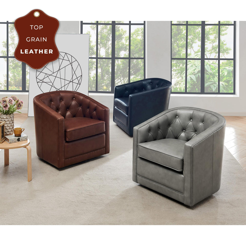 Walsh Top Grain Leather Swivel Accent Arm Chair - Garrett Brown - view 3