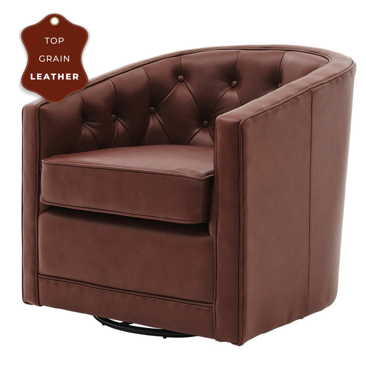 Walsh Top Grain Leather Swivel Accent Arm Chair - Garrett Brown