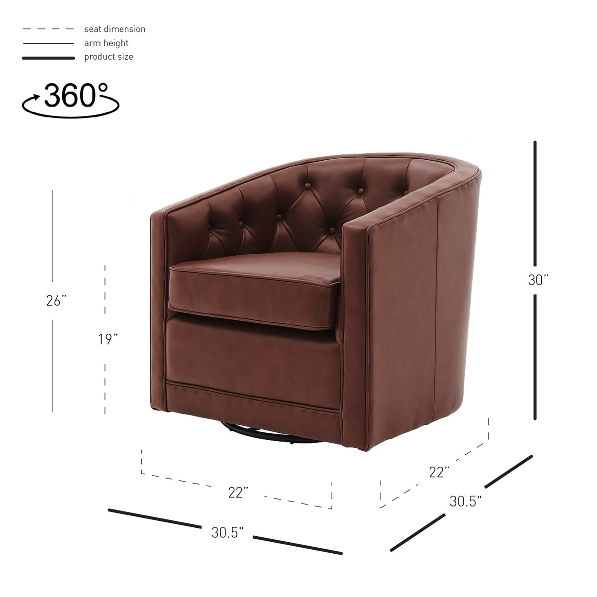 Walsh Top Grain Leather Swivel Accent Arm Chair - Garrett Brown - view 2