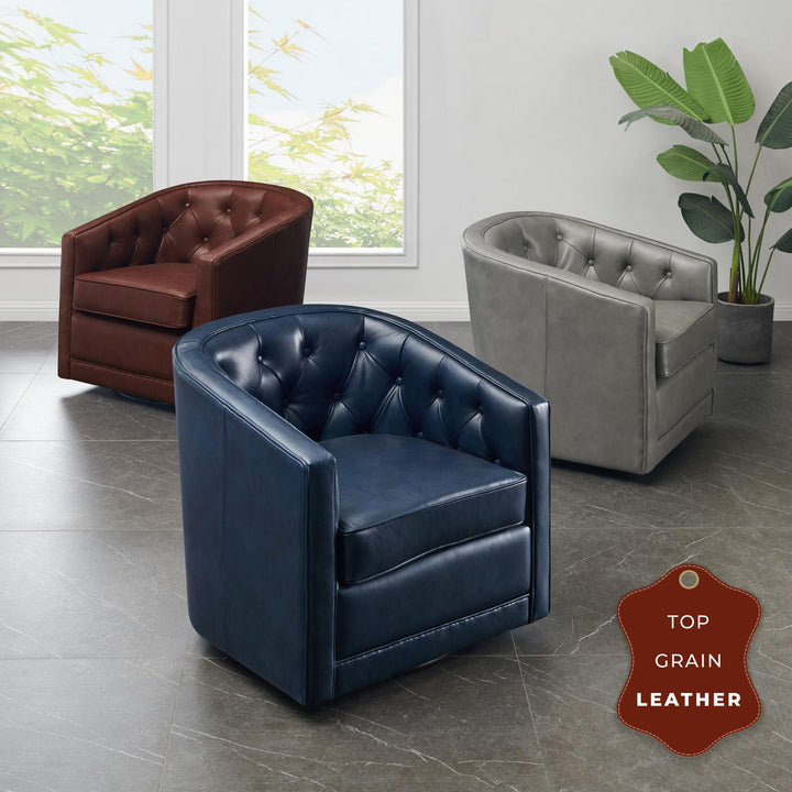 Walsh Top Grain Leather Swivel Accent Arm Chair - Garrett Gray - view 3