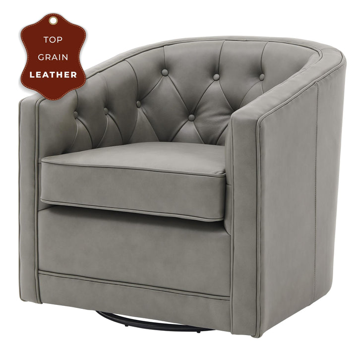 Walsh Top Grain Leather Swivel Accent Arm Chair - Garrett Gray