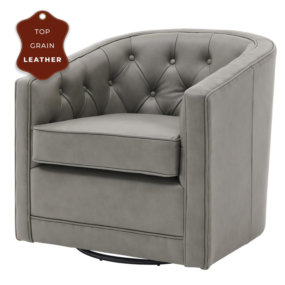 Walsh Top Grain Leather Swivel Accent Arm Chair - Garrett Gray