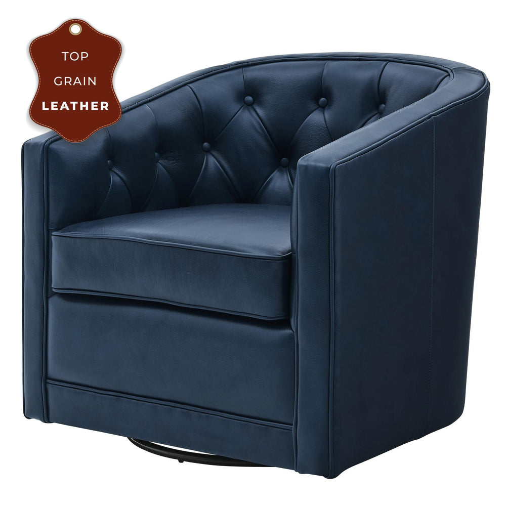 Walsh Top Grain Leather Swivel Accent Arm Chair - Garrett Blue