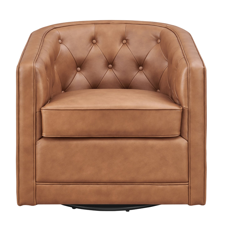 Walsh Top Grain Leather Swivel Accent Arm Chair - Garrett Caramel - view 2