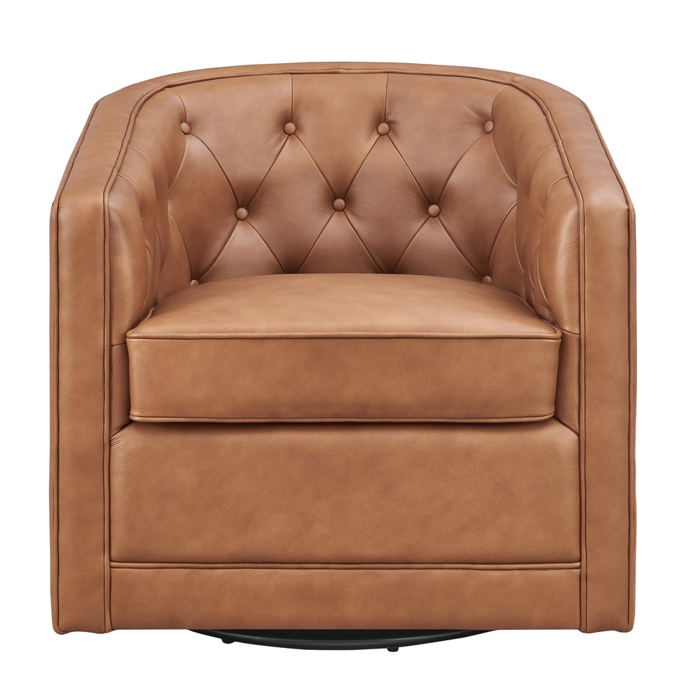 Walsh Top Grain Leather Swivel Accent Arm Chair - Garrett Caramel - view 2