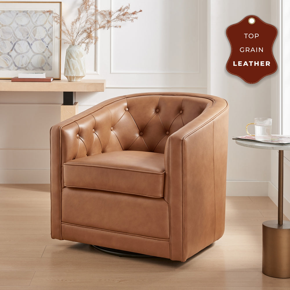 Walsh Top Grain Leather Swivel Accent Arm Chair - Garrett Caramel - lifestyle