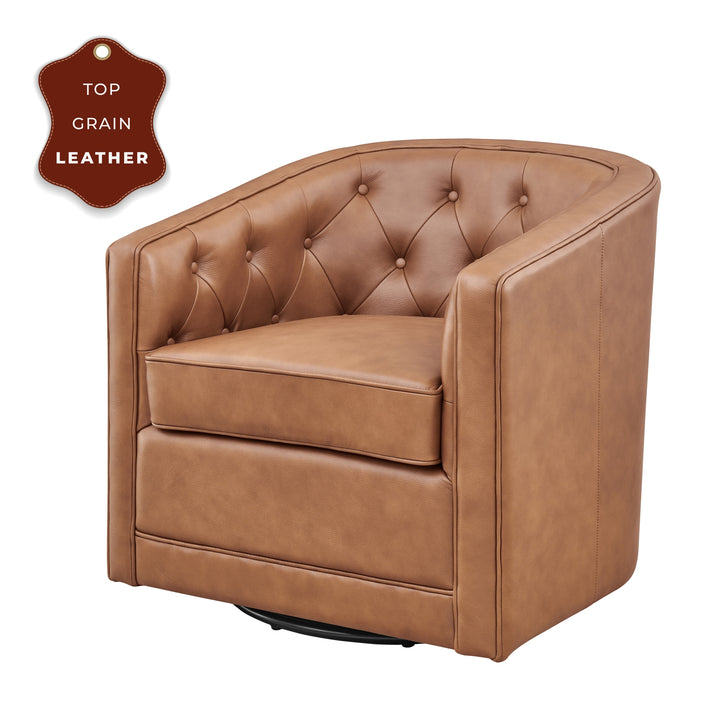 Walsh Top Grain Leather Swivel Accent Arm Chair - Garrett Caramel