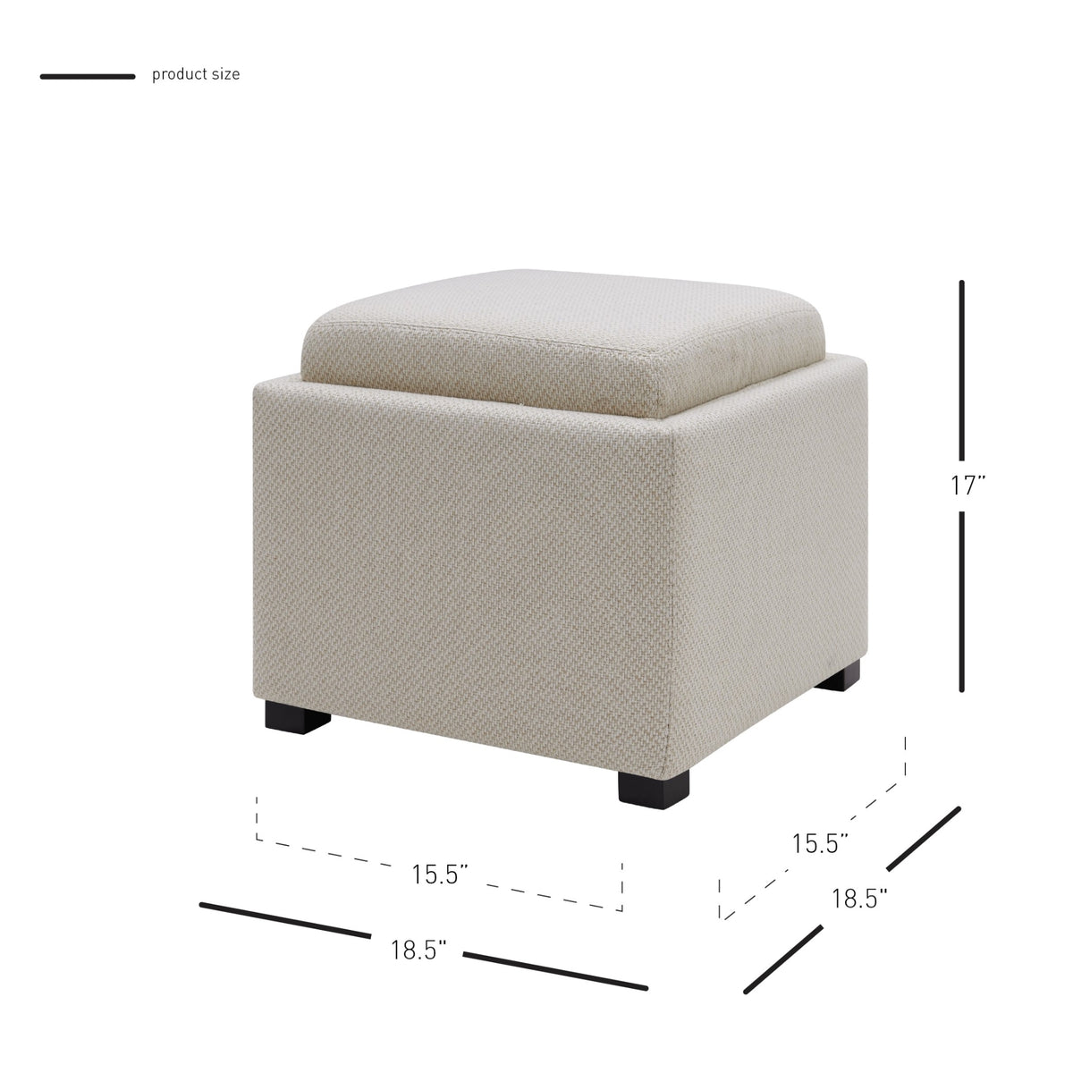 Cameron Fabric Square Storage Ottoman with Tray - Cardiff Cream - view 2