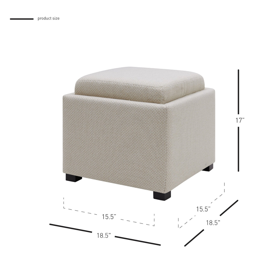 Cameron Fabric Square Storage Ottoman with Tray - Cardiff Cream - view 2