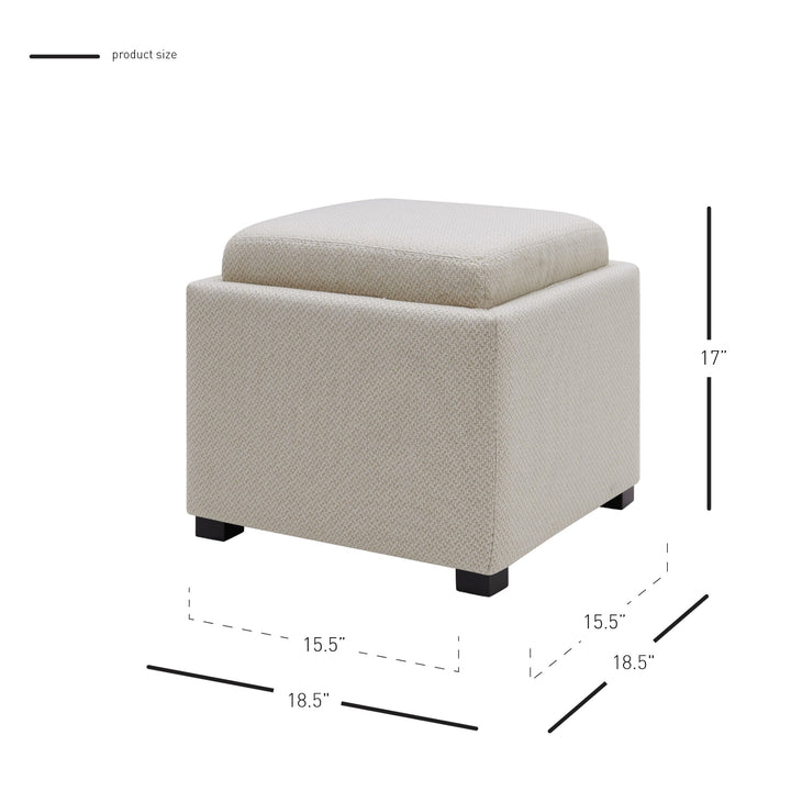 Cameron Fabric Square Storage Ottoman with Tray - Cardiff Cream - view 2