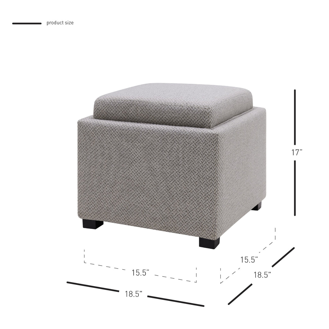 Cameron Fabric Square Storage Ottoman with Tray - Cardiff Gray - view 2
