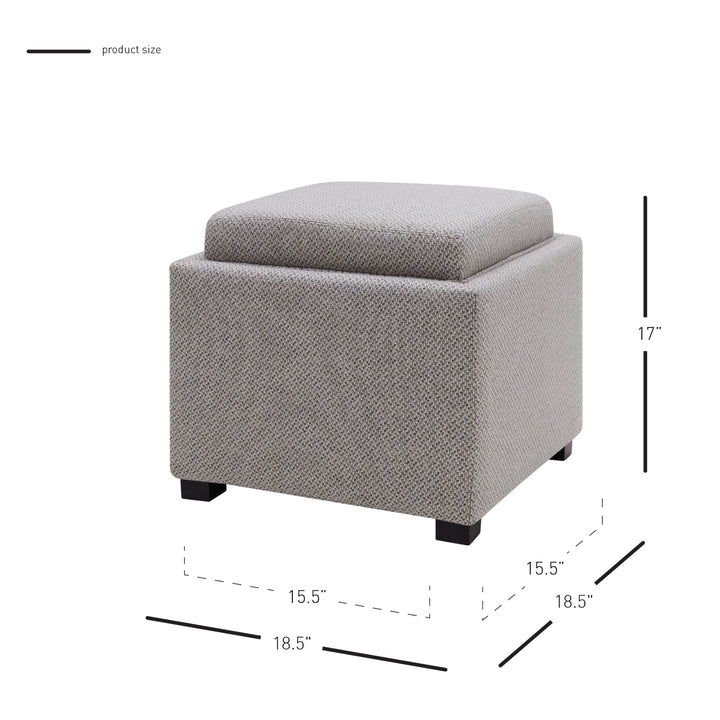 Cameron Fabric Square Storage Ottoman with Tray - Cardiff Gray - view 2