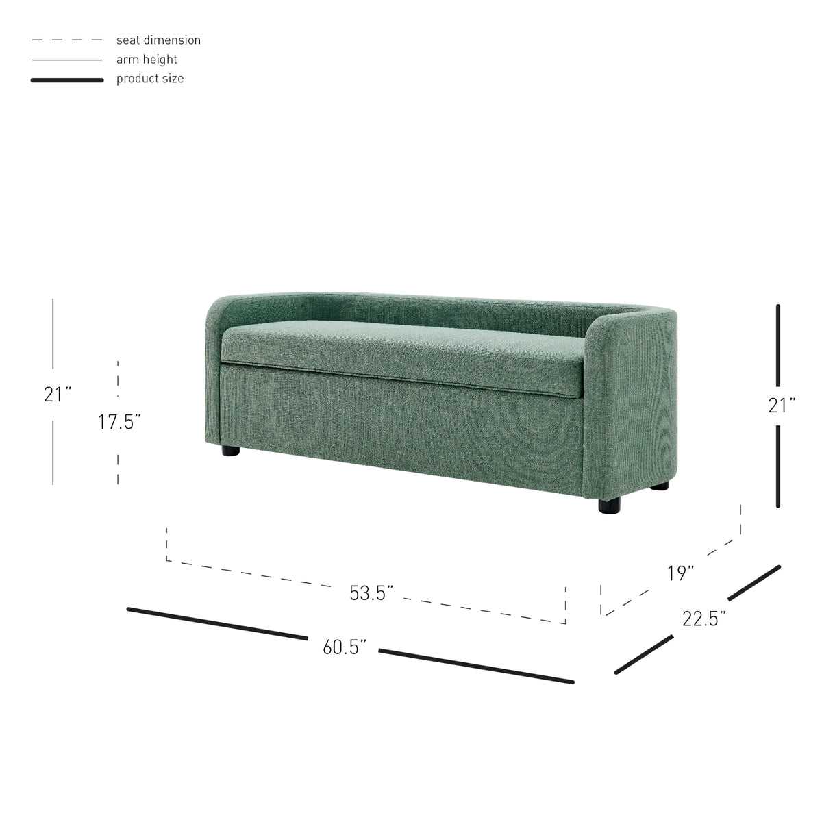 Wendy Linen Storage Bench - Meridien Sea Green - view 2