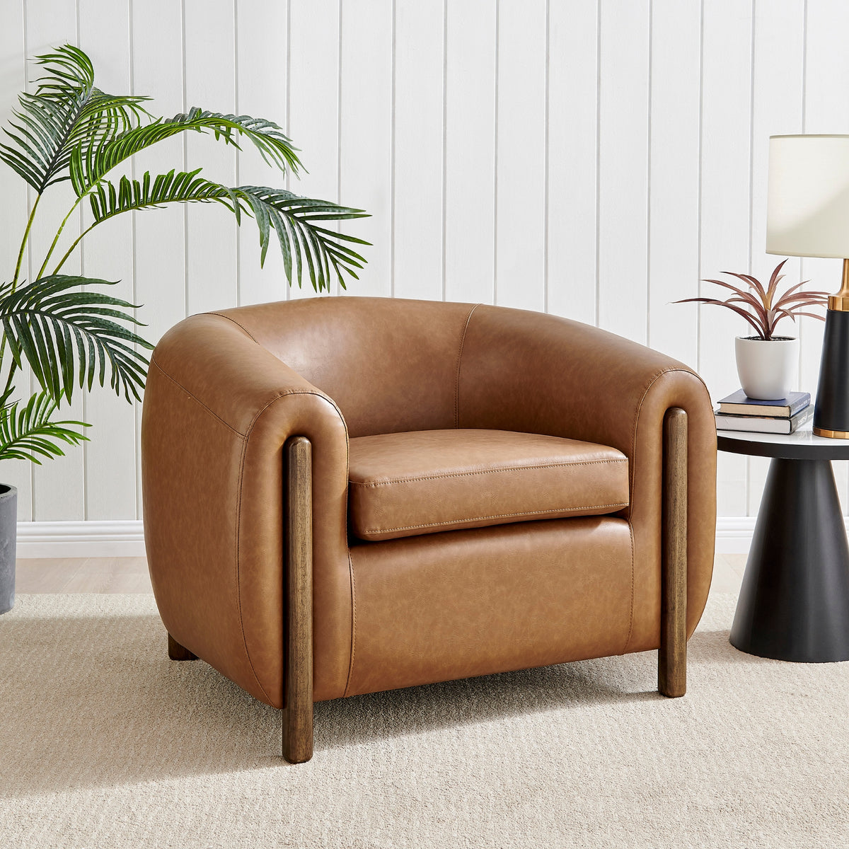 Cordelia Faux Leather Accent Arm Chair - Vintage Cider - view 2