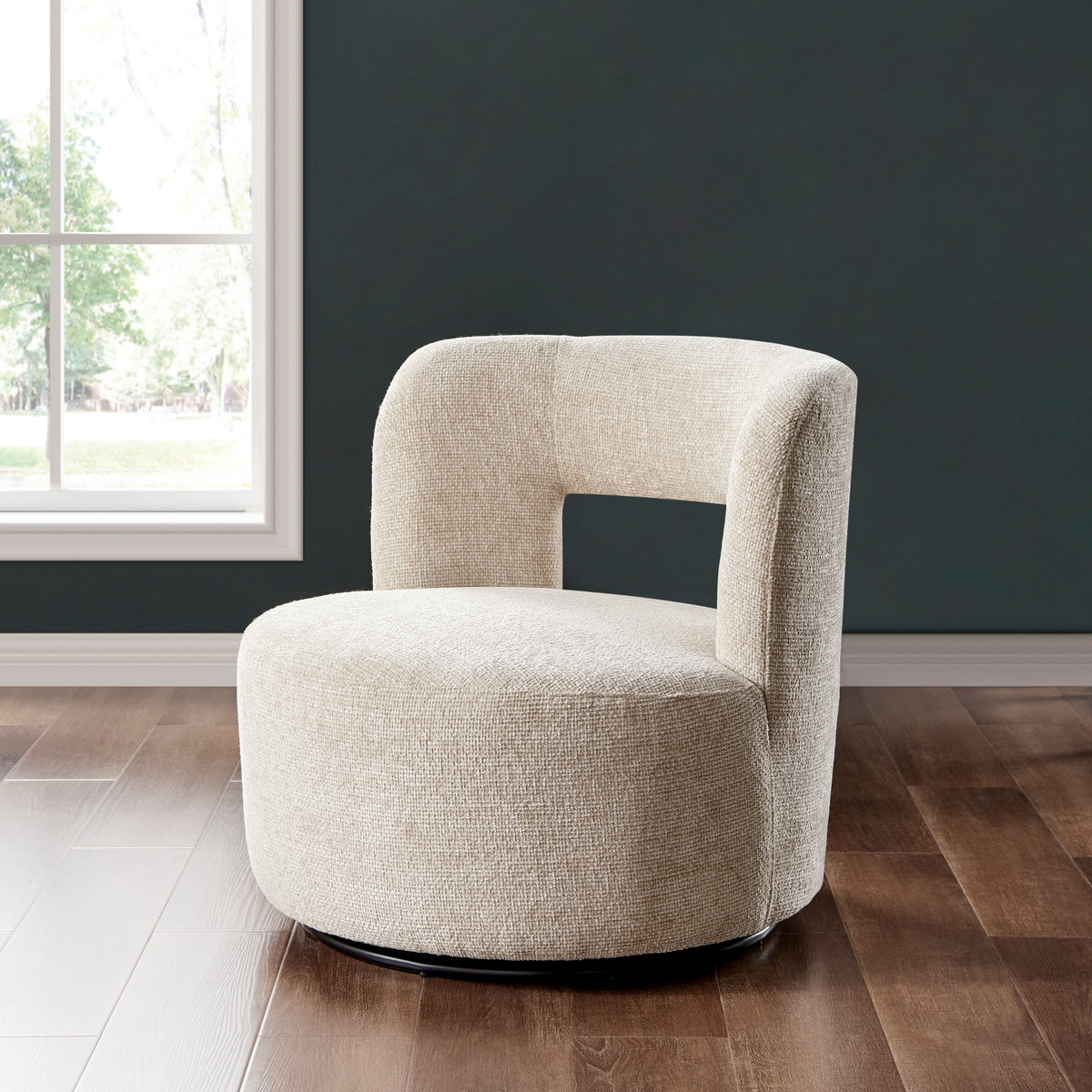 Jazzlyn Chenille Swivel Accent Chair - Grenada Cream - view 3