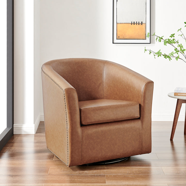 Ernest Faux Leather Swivel Accent Arm Chair - Vintage Cider - view 3
