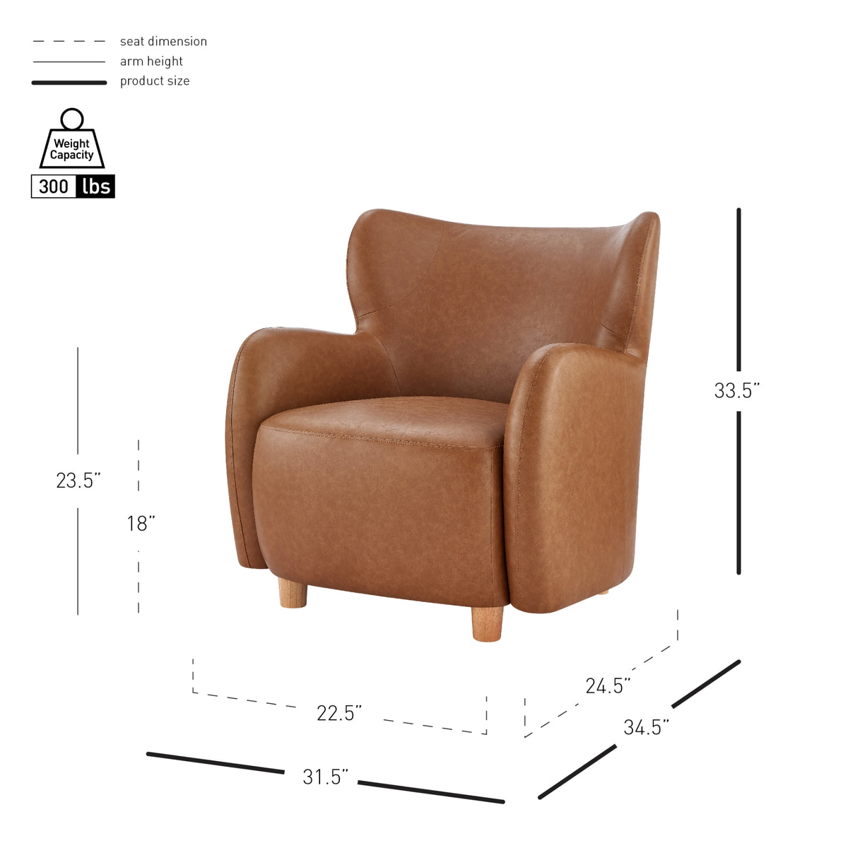 Tiffany Faux Leather Accent Arm Chair - Vintage Cider - view 2