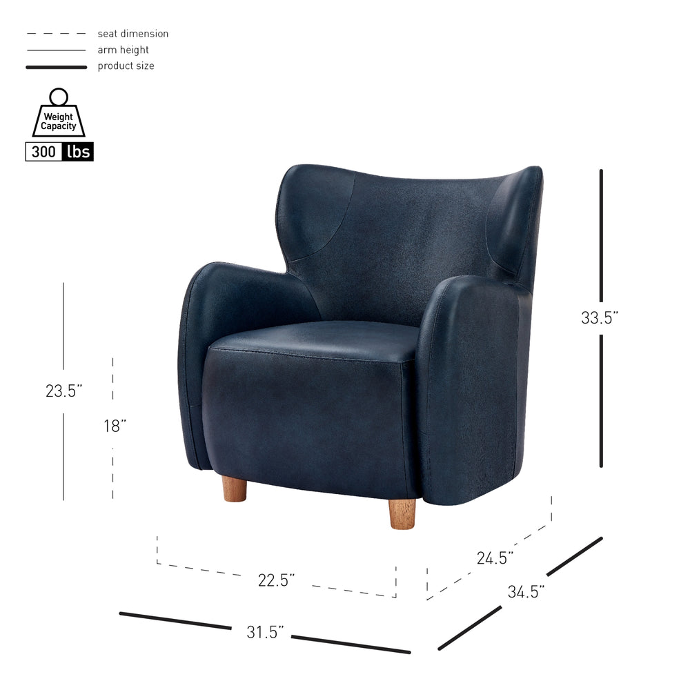 Tiffany Top Grain Leather Accent Arm Chair - Garrett Blue - view 2