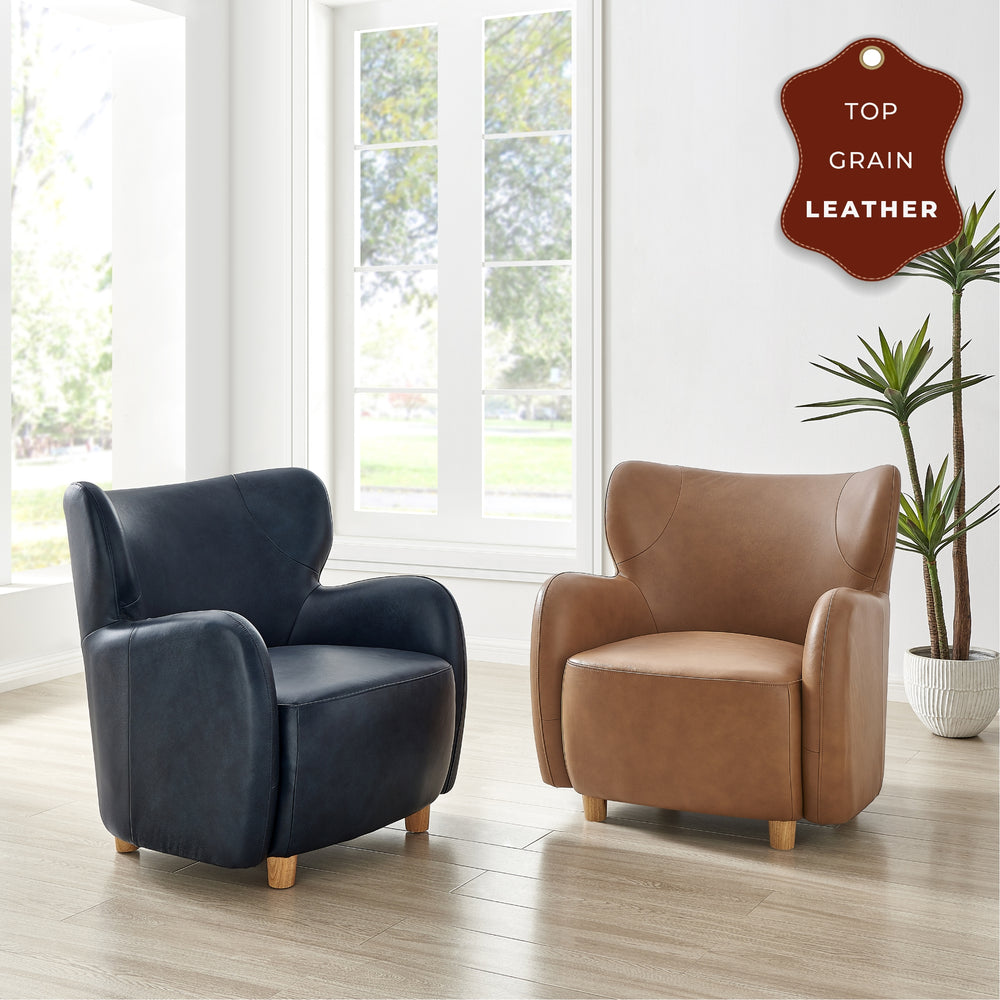 Tiffany Top Grain Leather Accent Arm Chair - Garrett Blue - view 3