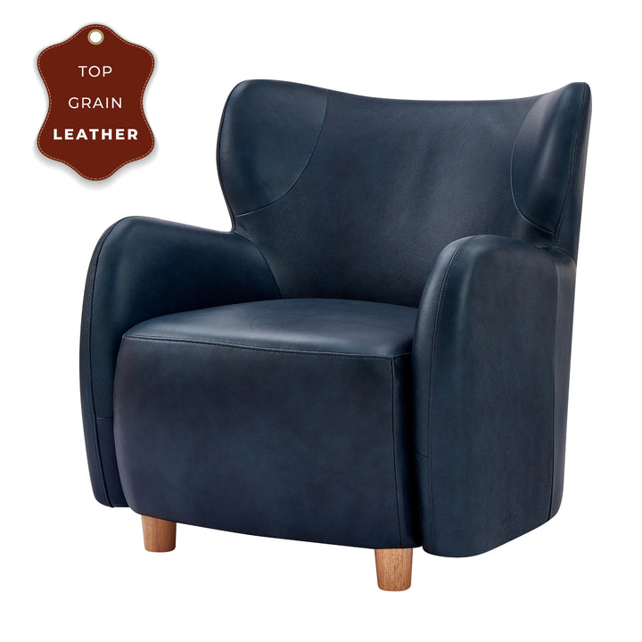 Tiffany Top Grain Leather Accent Arm Chair - Garrett Blue