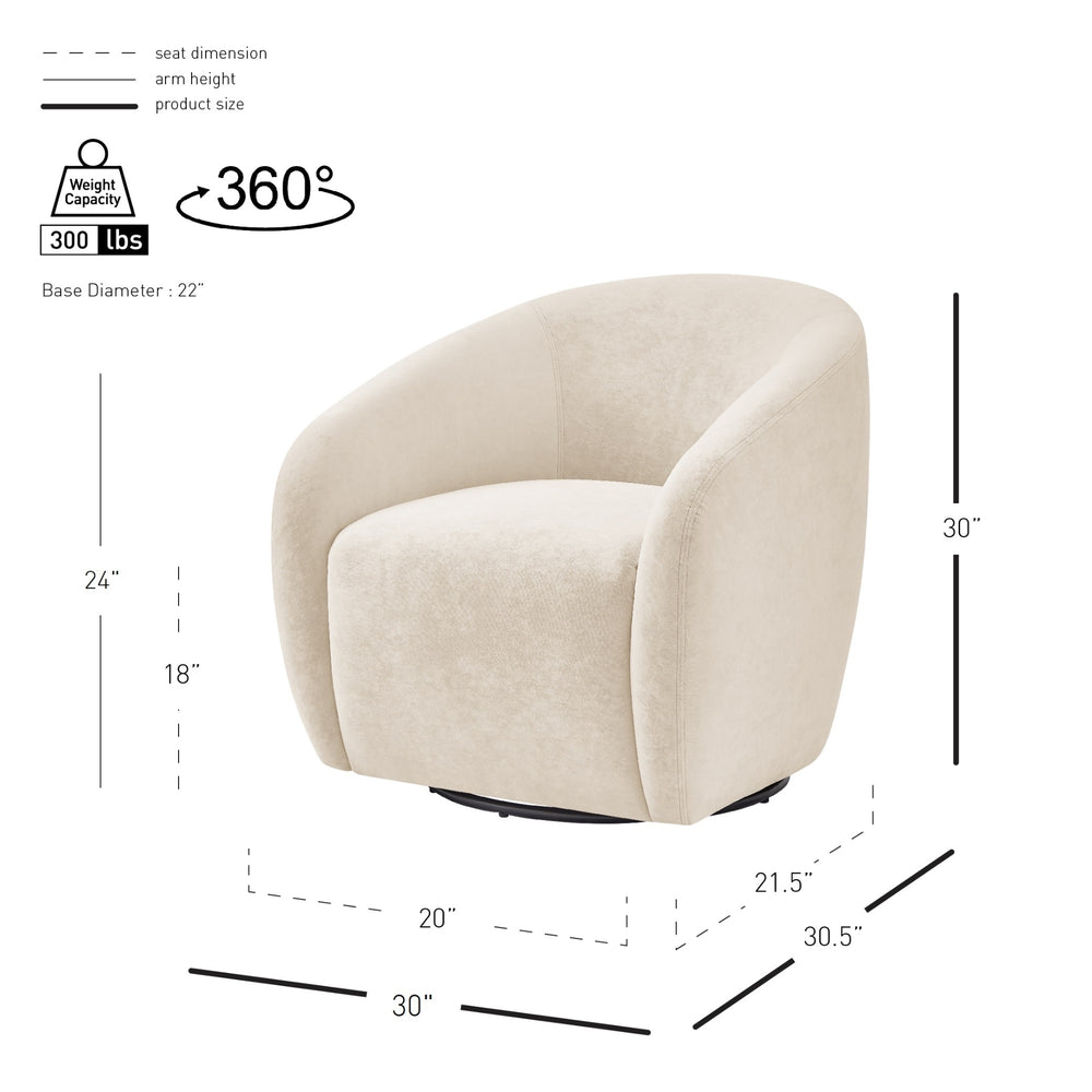 Regina Velvet Swivel Accent Arm Chair - Dainty Cream - view 2