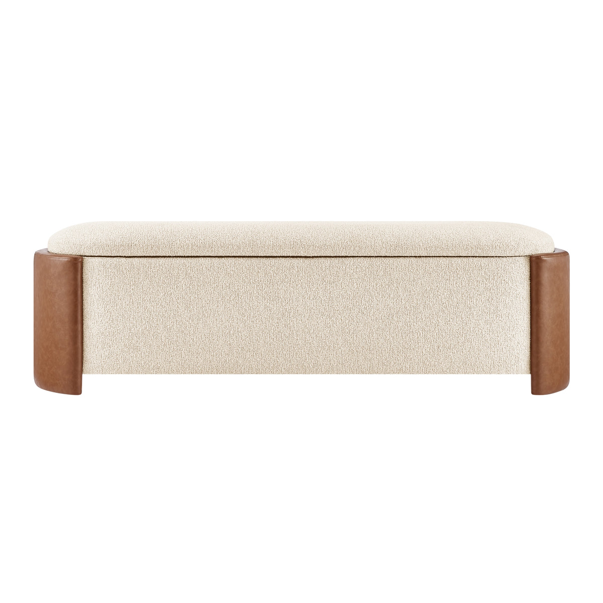 Alyssa Boucle/Faux Leather Storage Bench - Palladian Beige/Vintage Cider - view 3