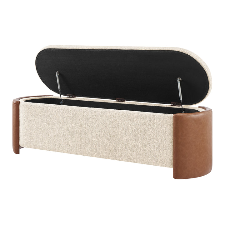 Alyssa Boucle/Faux Leather Storage Bench - Palladian Beige/Vintage Cider - view 9