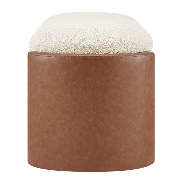 Alyssa Boucle/Faux Leather Storage Bench - Palladian Beige/Vintage Cider - view 4