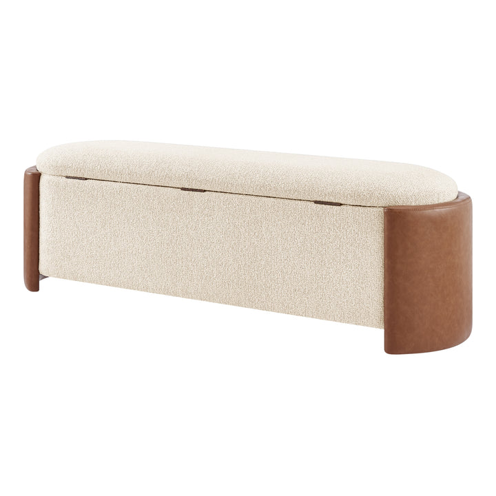 Alyssa Boucle/Faux Leather Storage Bench - Palladian Beige/Vintage Cider - view 6