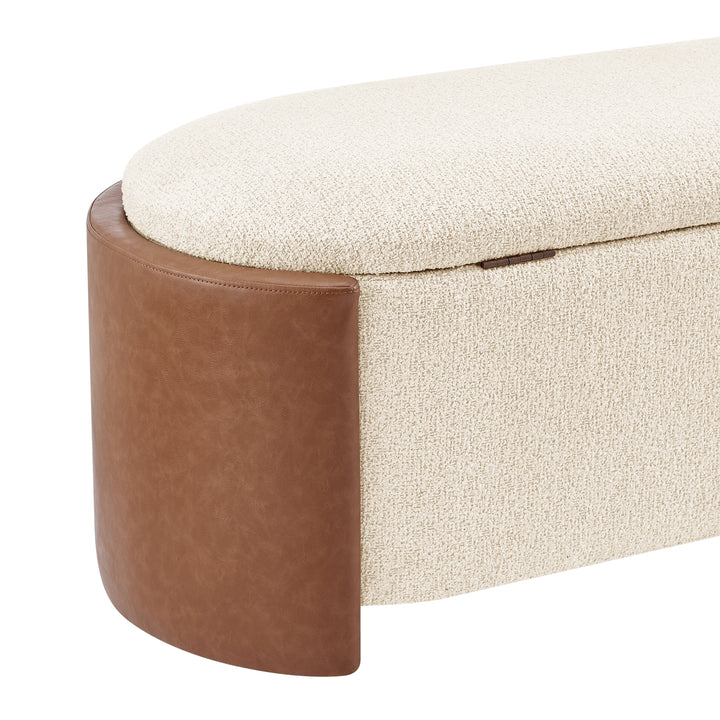 Alyssa Boucle/Faux Leather Storage Bench - Palladian Beige/Vintage Cider - view 8