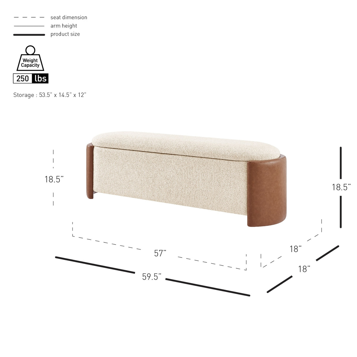 Alyssa Boucle/Faux Leather Storage Bench - Palladian Beige/Vintage Cider - view 2