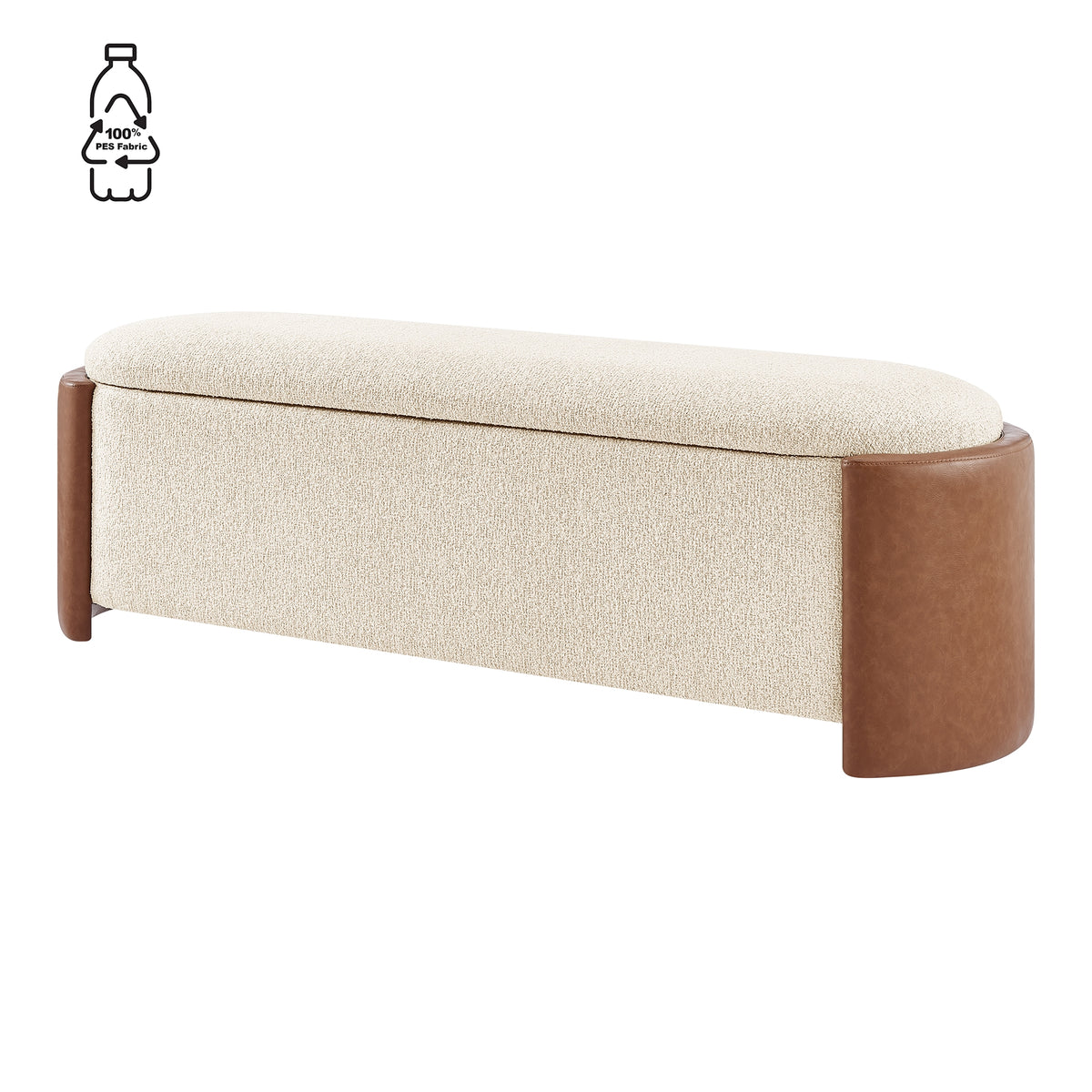 Alyssa Boucle/Faux Leather Storage Bench - Palladian Beige/Vintage Cider