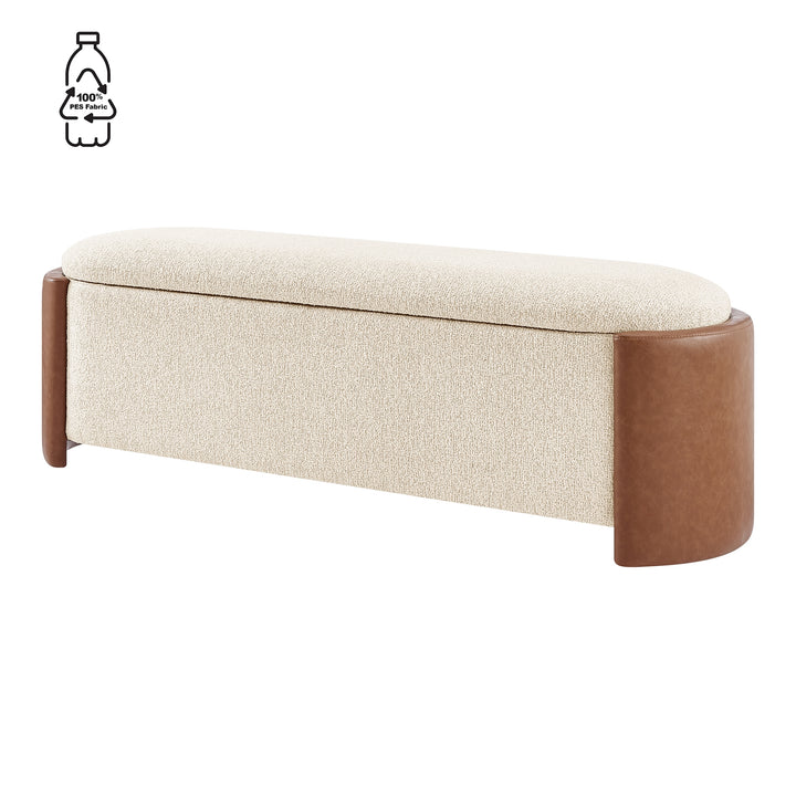 Alyssa Boucle/Faux Leather Storage Bench - Palladian Beige/Vintage Cider