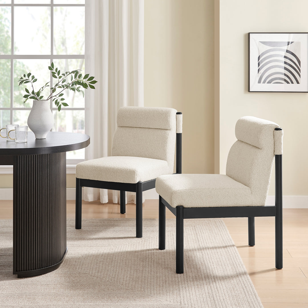 Micah Boucle Dining Side Chair Black Frame - Palladian Beige - view 3
