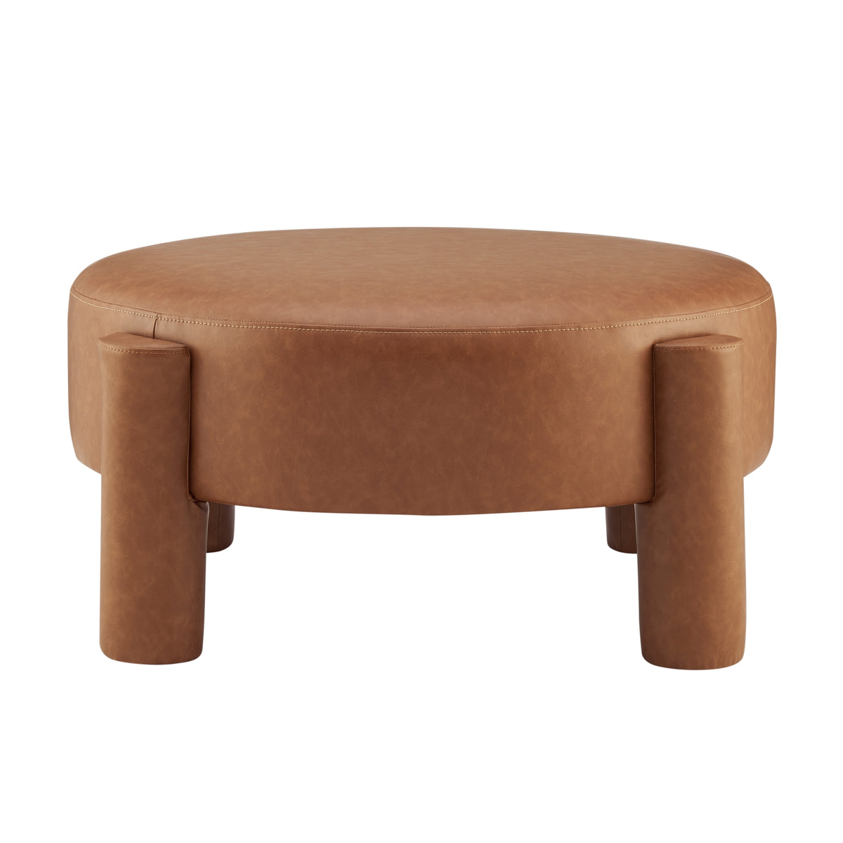 Elora Faux Leather Round Ottoman - Vintage Cider - view 3