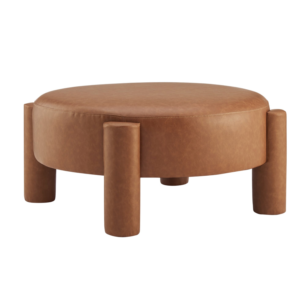 Elora Faux Leather Round Ottoman - Vintage Cider