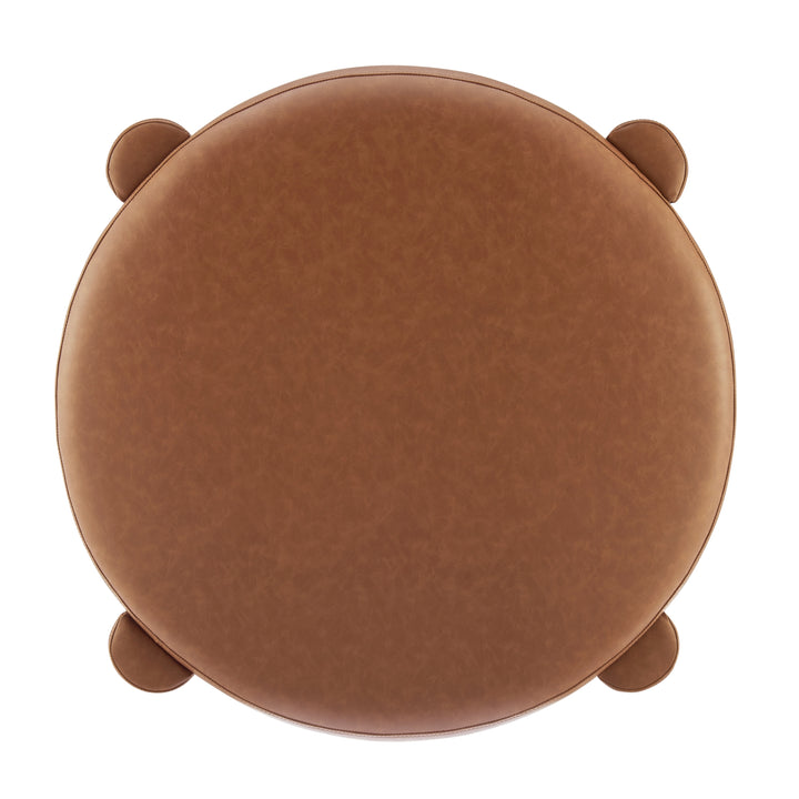 Elora Faux Leather Round Ottoman - Vintage Cider - view 4