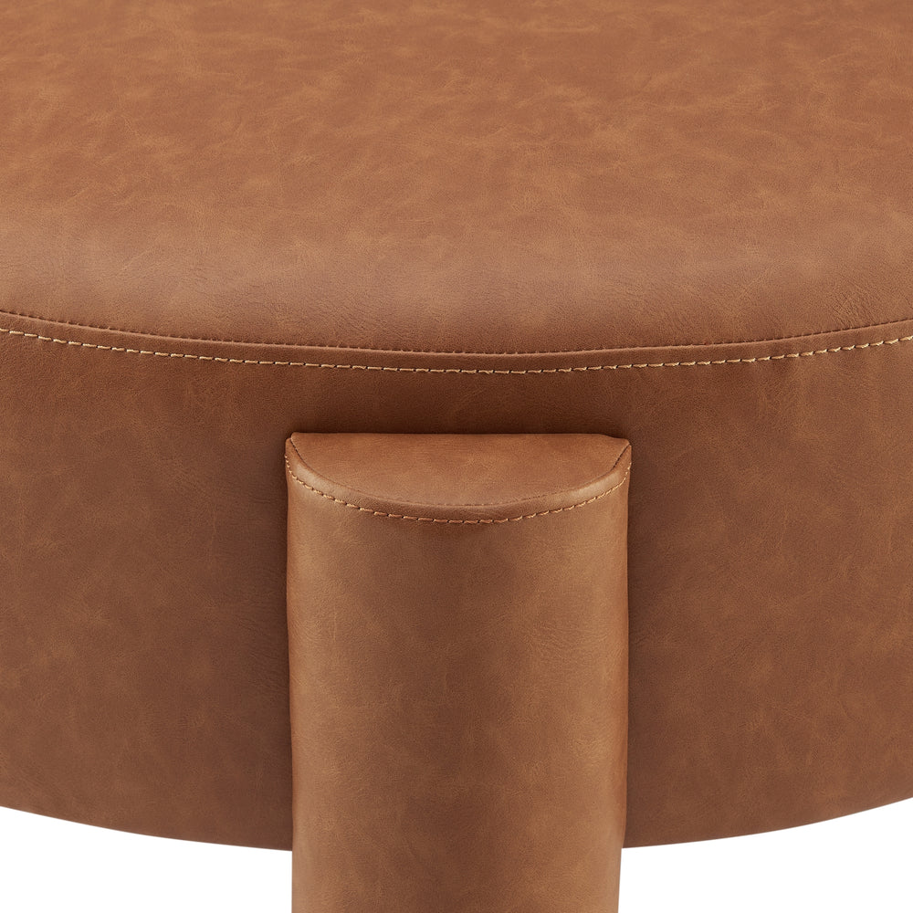 Elora Faux Leather Round Ottoman - Vintage Cider - view 5