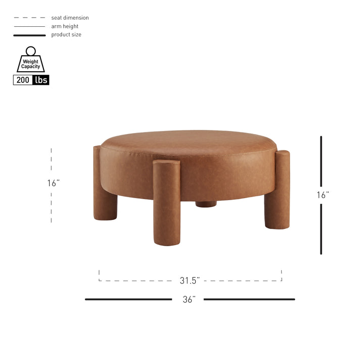 Elora Faux Leather Round Ottoman - Vintage Cider - view 2