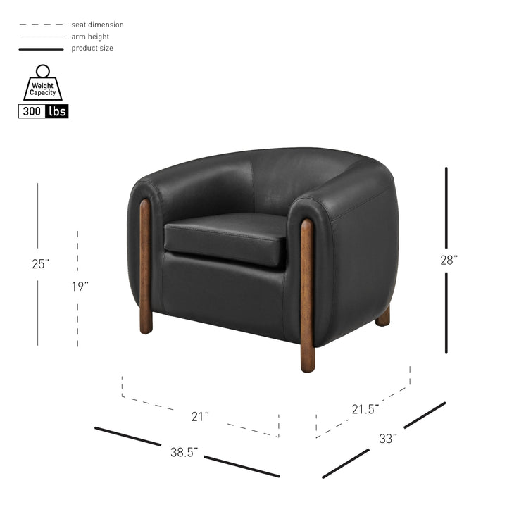 Cordelia Faux Leather Accent Arm Chair - Black - view 2