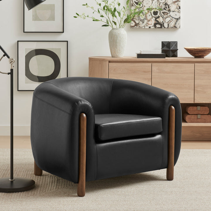 Cordelia Faux Leather Accent Arm Chair - Black - view 3