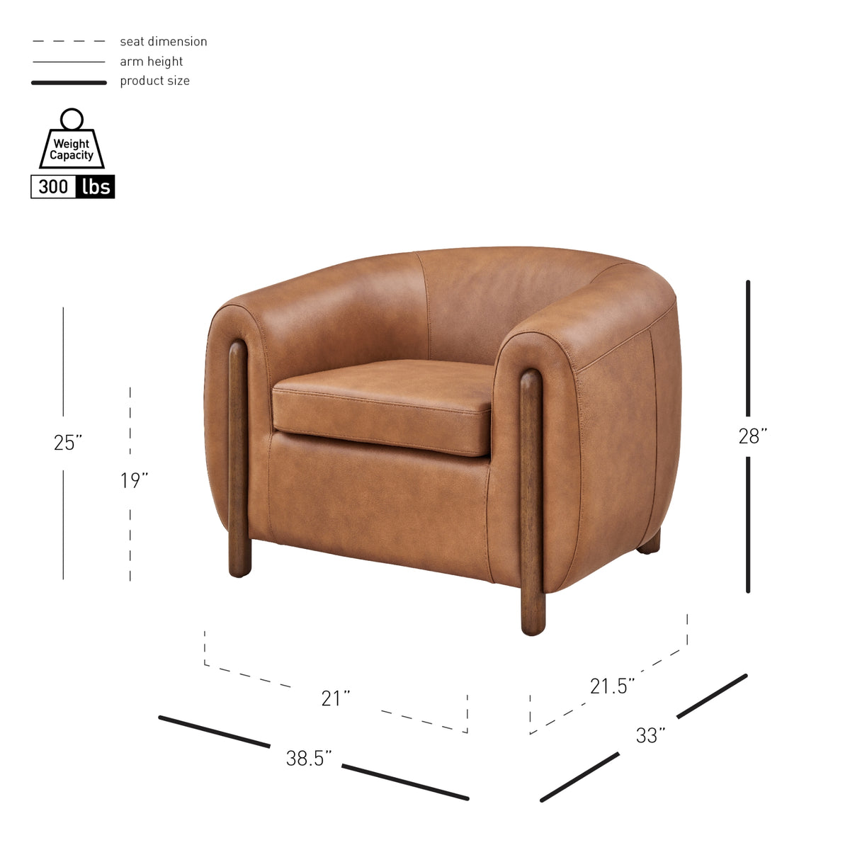 Cordelia Top Grain Leather Accent Arm Chair - Garrett Caramel - view 2