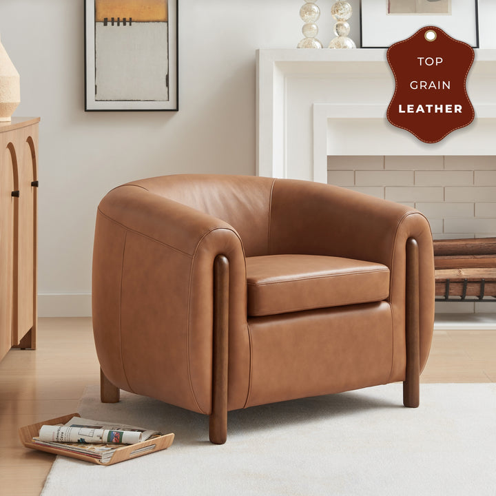 Cordelia Top Grain Leather Accent Arm Chair - Garrett Caramel - view 3